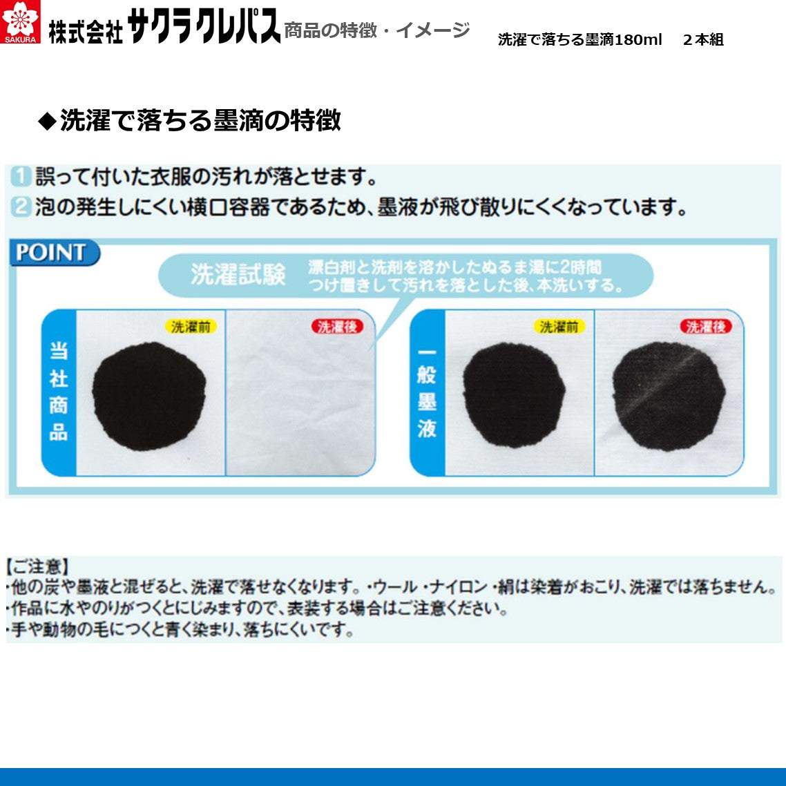 洗濯で落ちる墨液180ml　2本組
JW2
